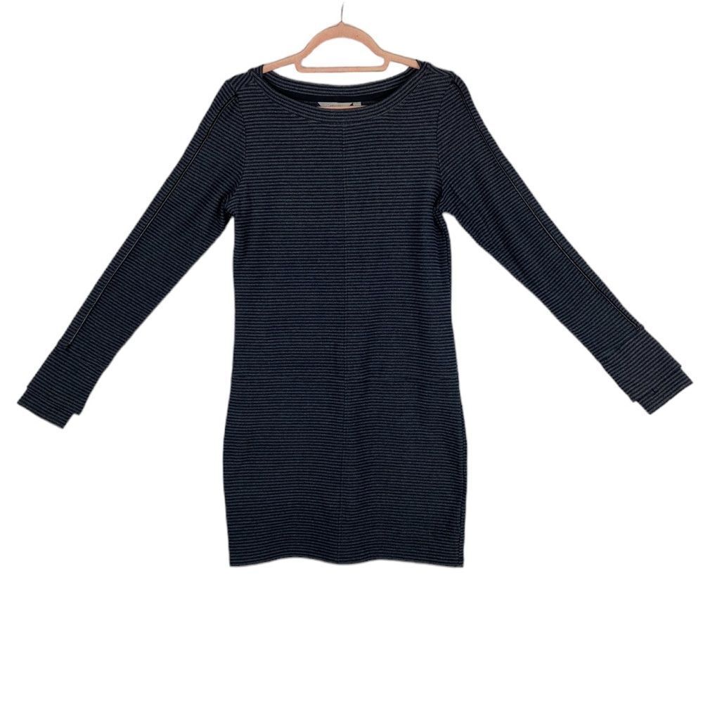 Athleta Gray & Black Striped Long Sleeve Stretchy Dress Sz Small